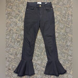 Frame Le Skinny de Jeanne Black Ankle Crop Bell Fray Jeans Size 27